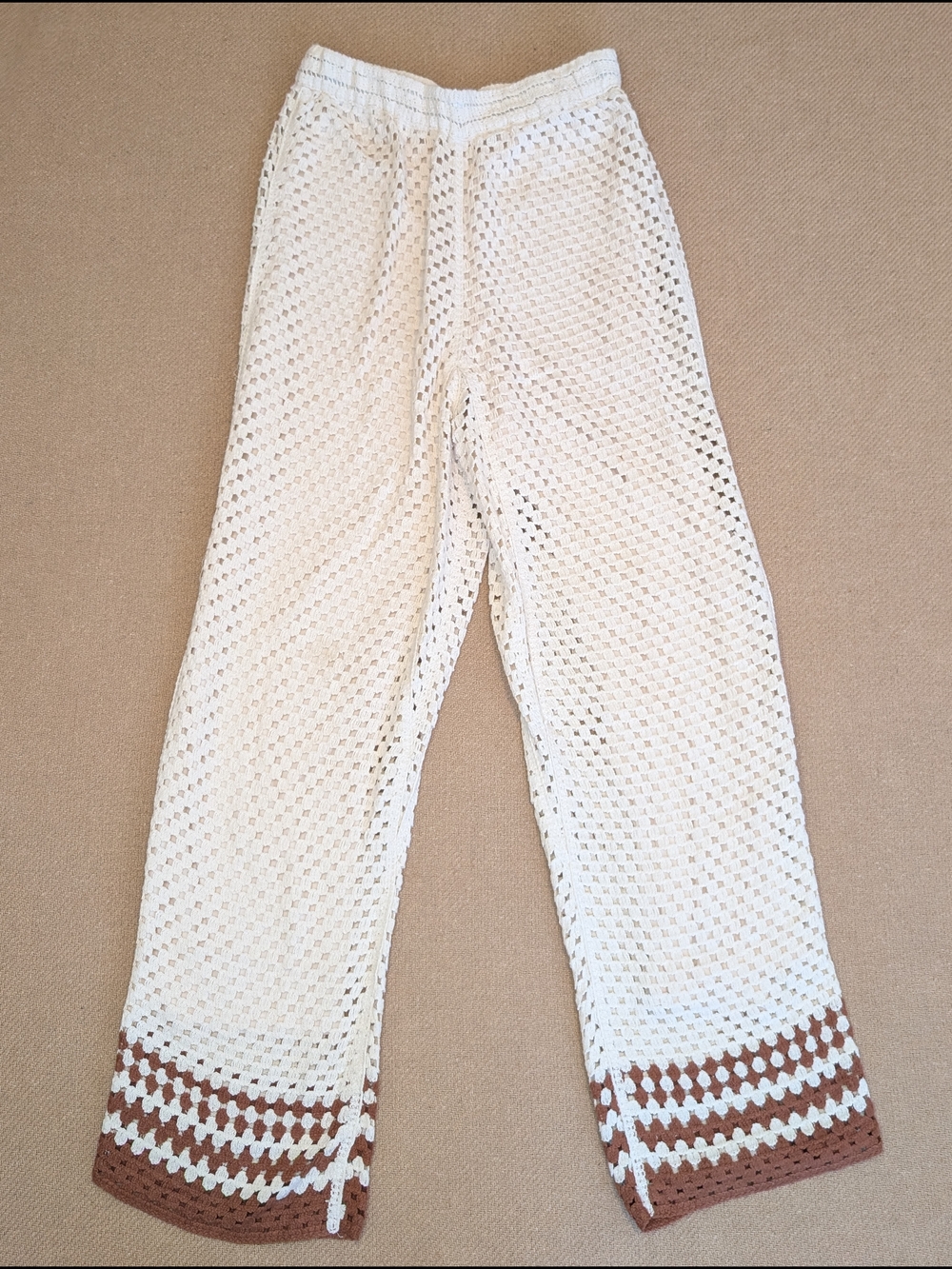 Ultra Pink Cream Crochet Lined Boho Coastal Wide Leg Pants